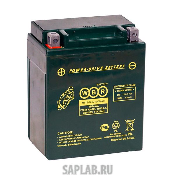 Купить WBR MT1214A Аккумулятор мотоциклетный WBR MT 12-14A YB14-BS 12V 14Ah AGM
